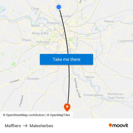 Maffliers to Malesherbes map