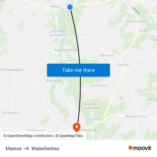 Maisse to Malesherbes map