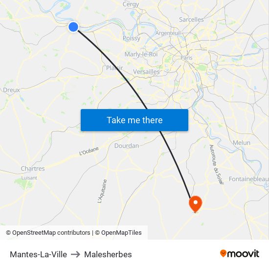 Mantes-La-Ville to Malesherbes map