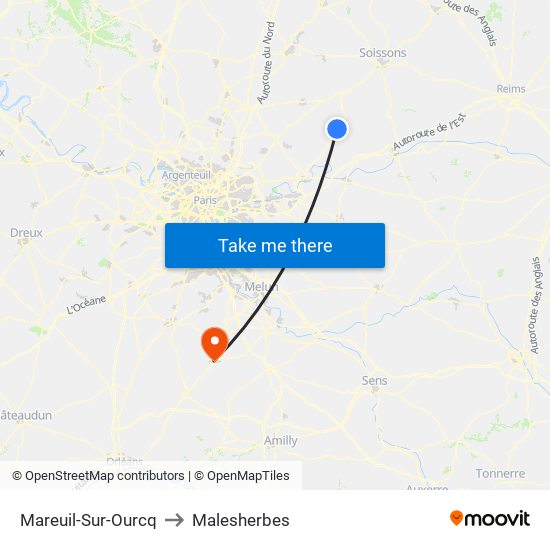 Mareuil-Sur-Ourcq to Malesherbes map
