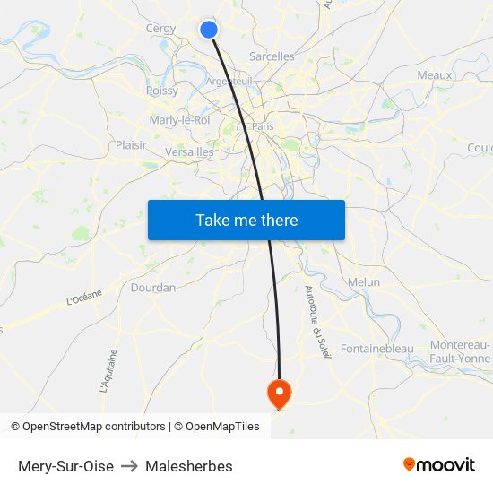 Mery-Sur-Oise to Malesherbes map