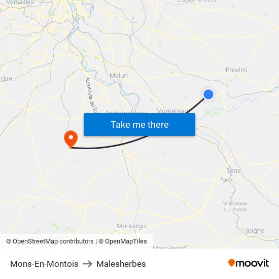 Mons-En-Montois to Malesherbes map