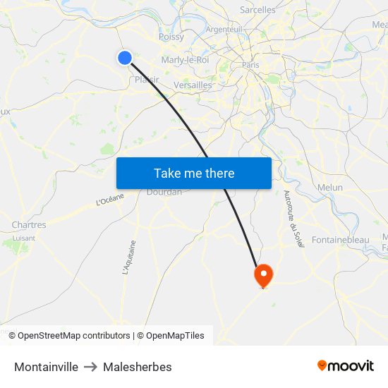 Montainville to Malesherbes map