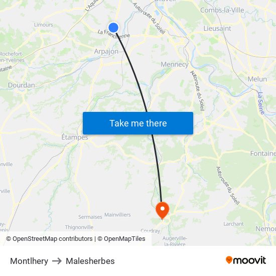 Montlhery to Malesherbes map