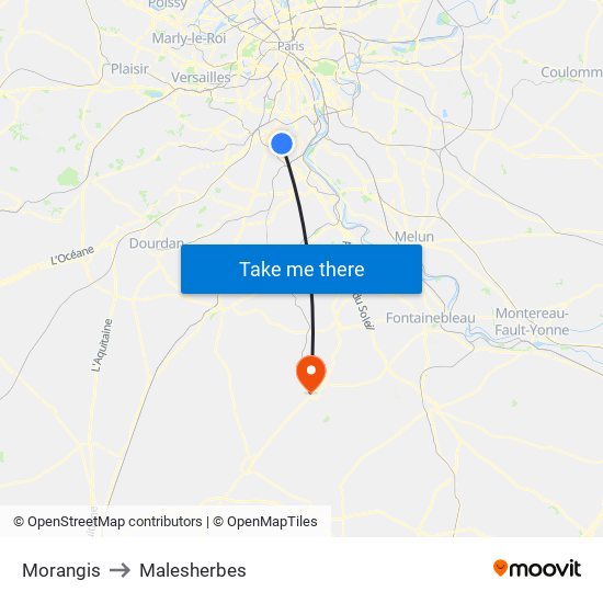 Morangis to Malesherbes map