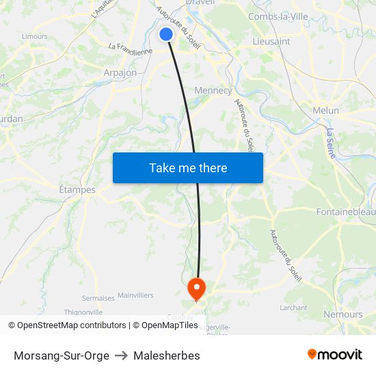Morsang-Sur-Orge to Malesherbes map