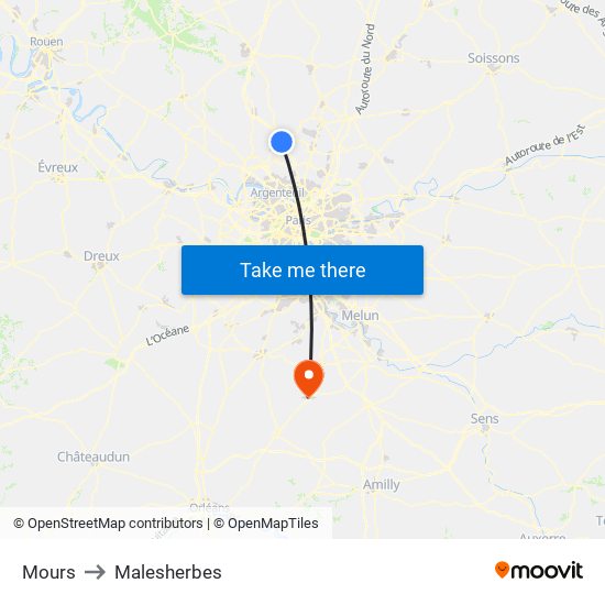 Mours to Malesherbes map