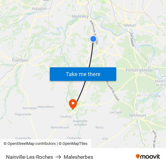 Nainville-Les-Roches to Malesherbes map