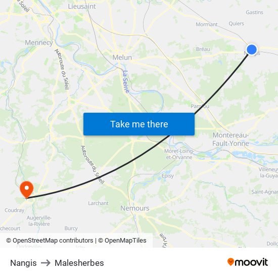 Nangis to Malesherbes map