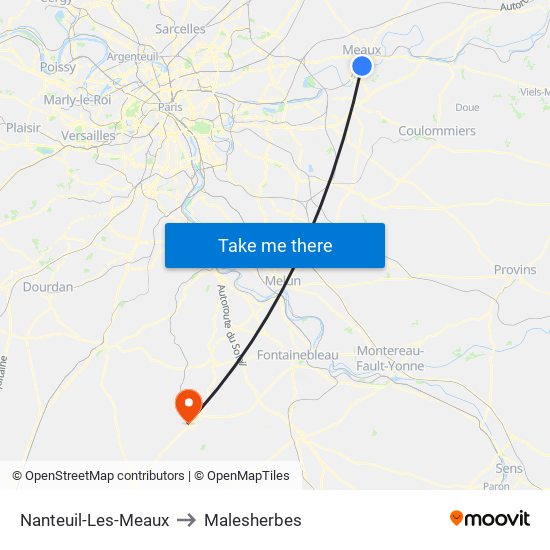 Nanteuil-Les-Meaux to Malesherbes map