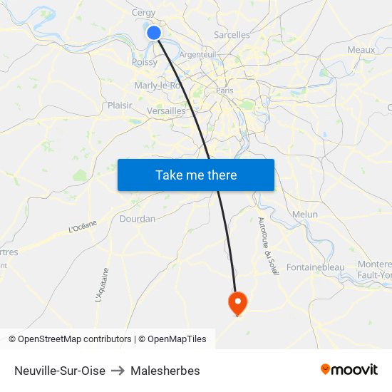 Neuville-Sur-Oise to Malesherbes map