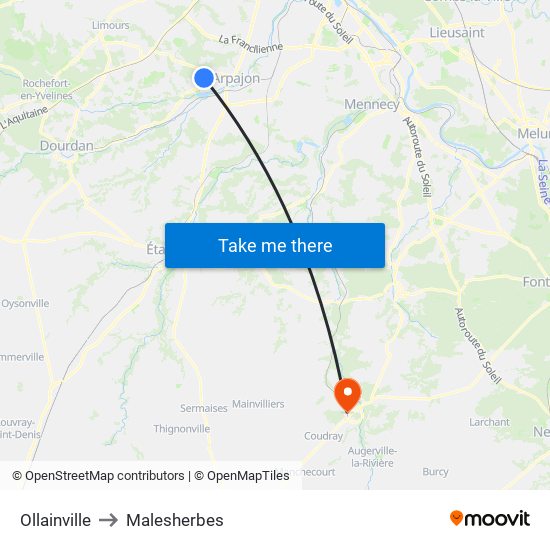 Ollainville to Malesherbes map