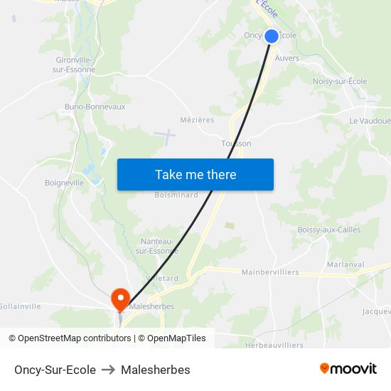 Oncy-Sur-Ecole to Malesherbes map