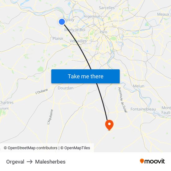 Orgeval to Malesherbes map