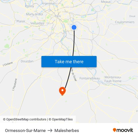 Ormesson-Sur-Marne to Malesherbes map