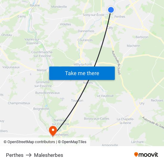 Perthes to Malesherbes map