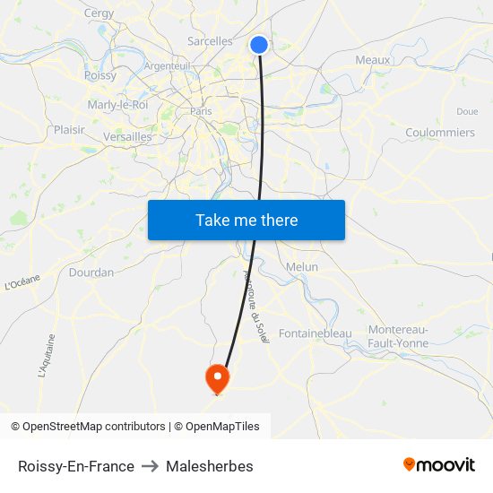 Roissy-En-France to Malesherbes map