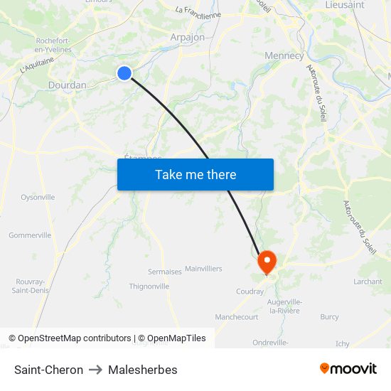 Saint-Cheron to Malesherbes map