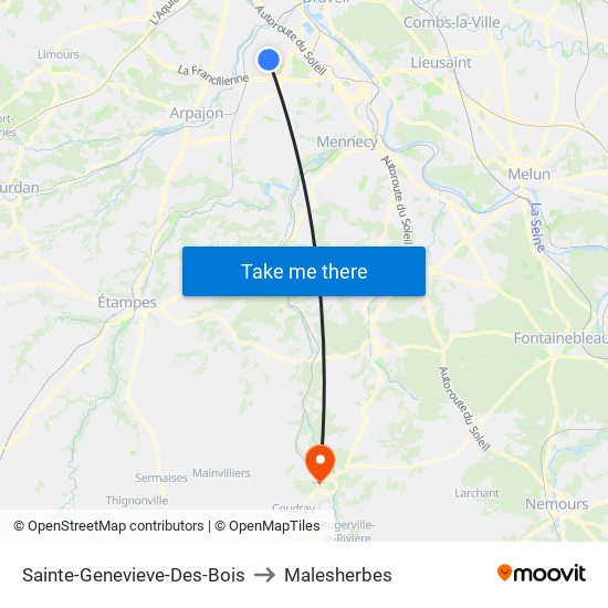 Sainte-Genevieve-Des-Bois to Malesherbes map