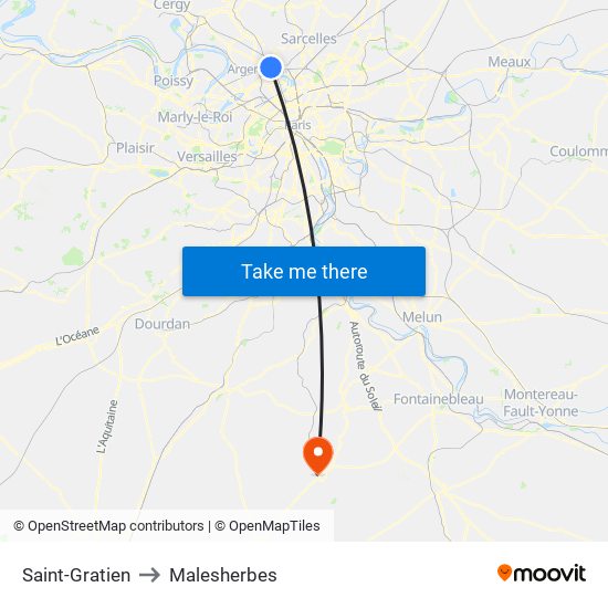 Saint-Gratien to Malesherbes map