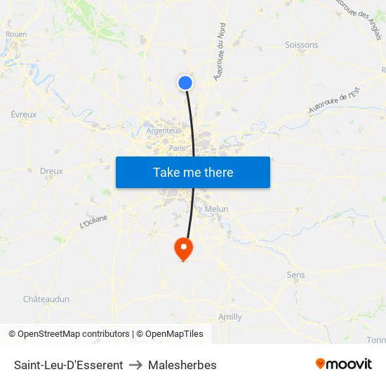 Saint-Leu-D'Esserent to Malesherbes map