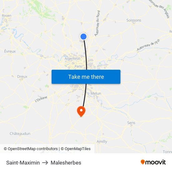 Saint-Maximin to Malesherbes map