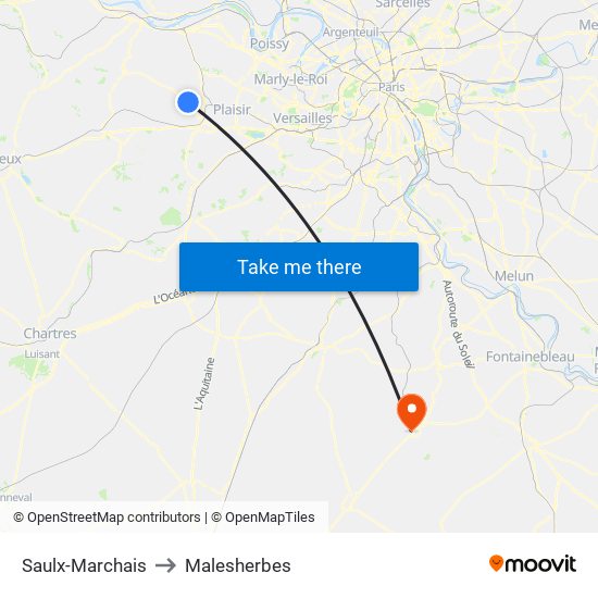 Saulx-Marchais to Malesherbes map