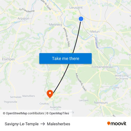 Savigny-Le-Temple to Malesherbes map