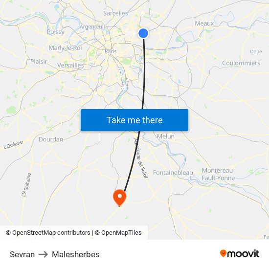 Sevran to Malesherbes map