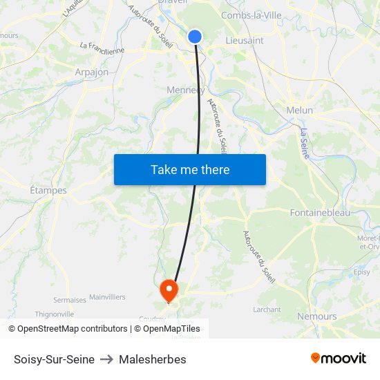Soisy-Sur-Seine to Malesherbes map