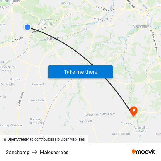 Sonchamp to Malesherbes map