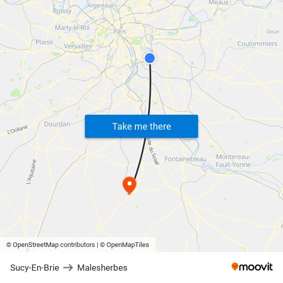 Sucy-En-Brie to Malesherbes map