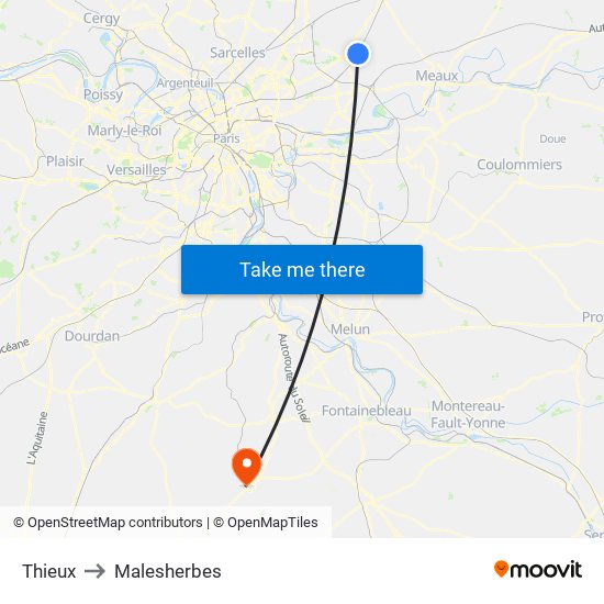 Thieux to Malesherbes map