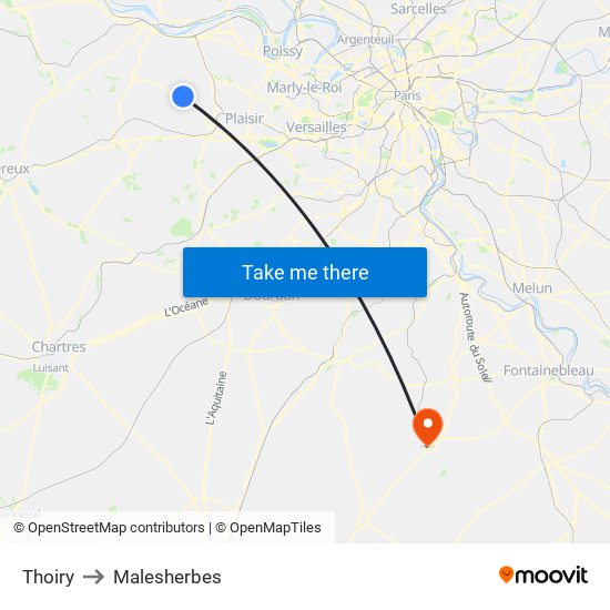 Thoiry to Malesherbes map