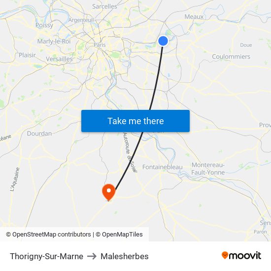 Thorigny-Sur-Marne to Malesherbes map