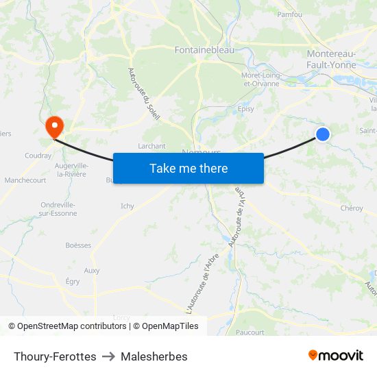 Thoury-Ferottes to Malesherbes map