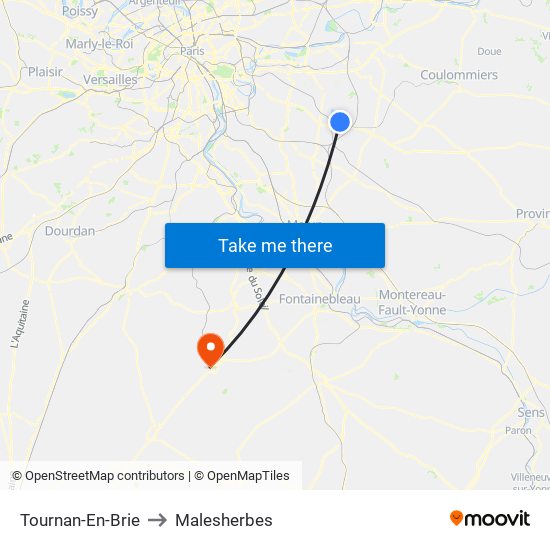 Tournan-En-Brie to Malesherbes map