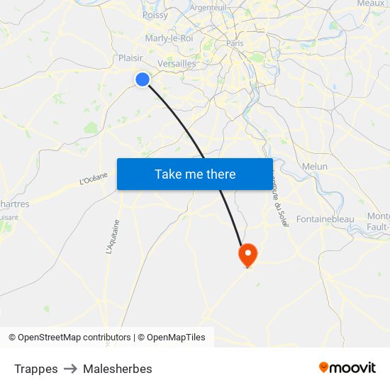 Trappes to Malesherbes map