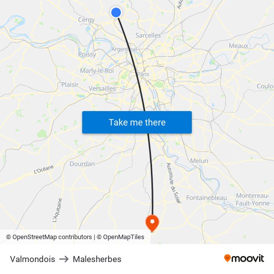 Valmondois to Malesherbes map