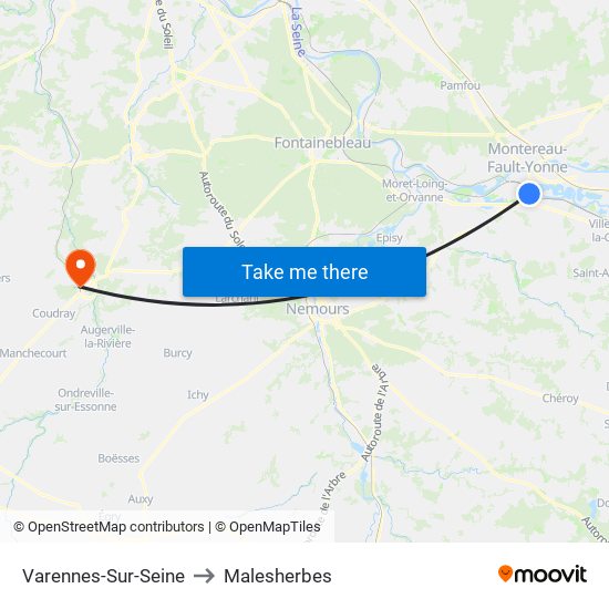 Varennes-Sur-Seine to Malesherbes map