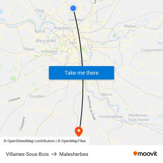 Villaines-Sous-Bois to Malesherbes map