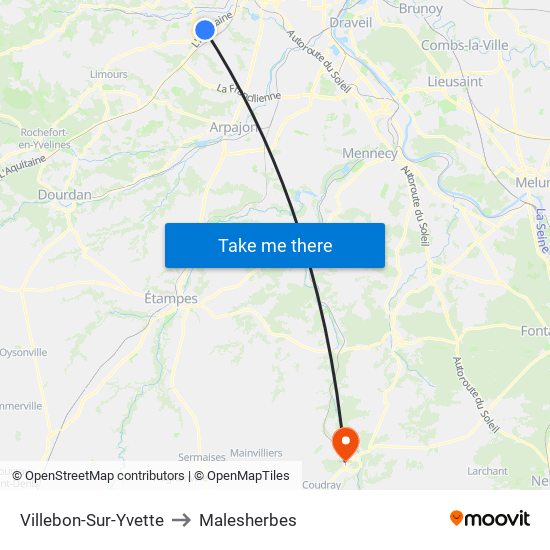 Villebon-Sur-Yvette to Malesherbes map