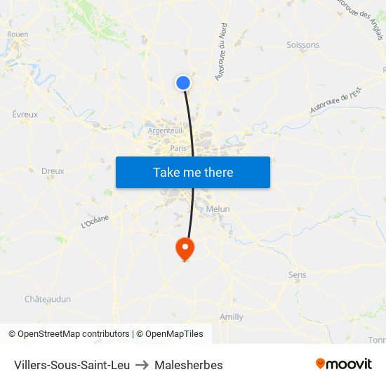 Villers-Sous-Saint-Leu to Malesherbes map