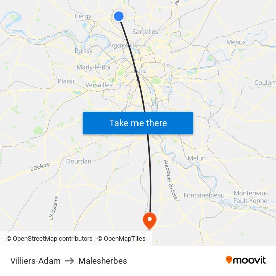 Villiers-Adam to Malesherbes map