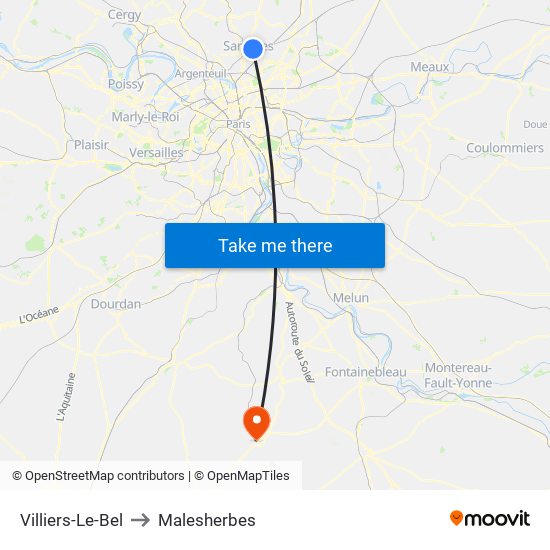 Villiers-Le-Bel to Malesherbes map