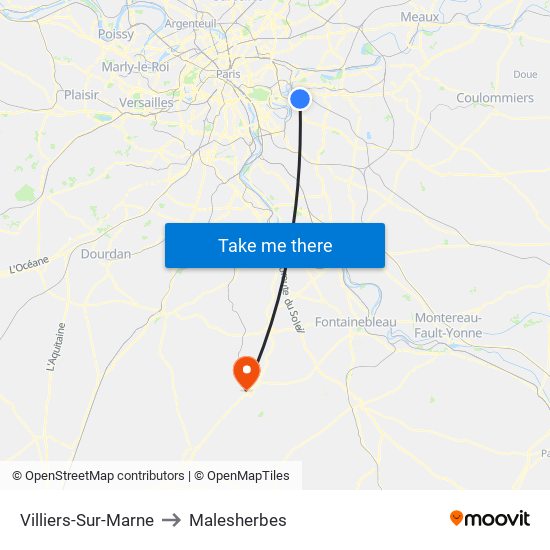 Villiers-Sur-Marne to Malesherbes map