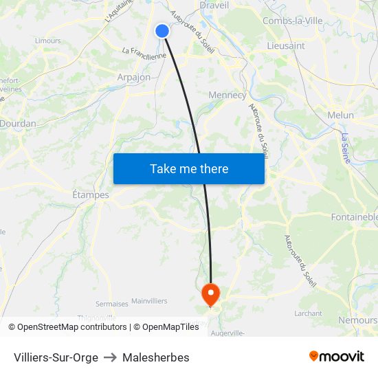 Villiers-Sur-Orge to Malesherbes map