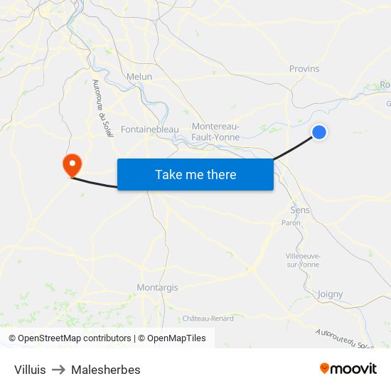 Villuis to Malesherbes map