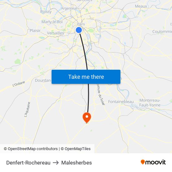 Denfert-Rochereau to Malesherbes map