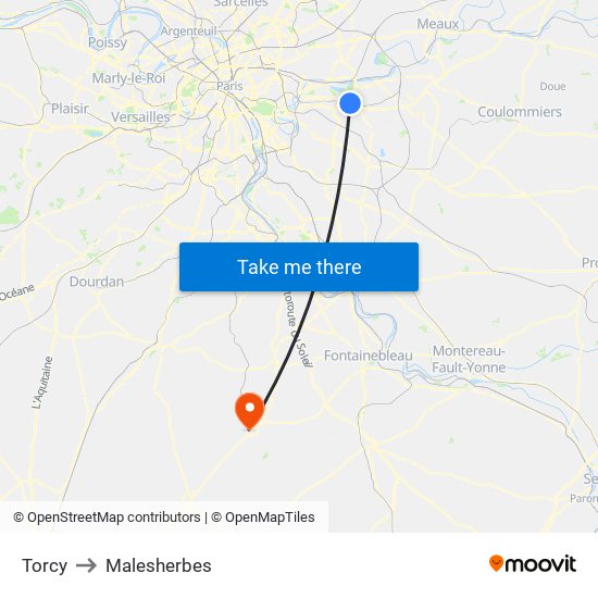 Torcy to Malesherbes map